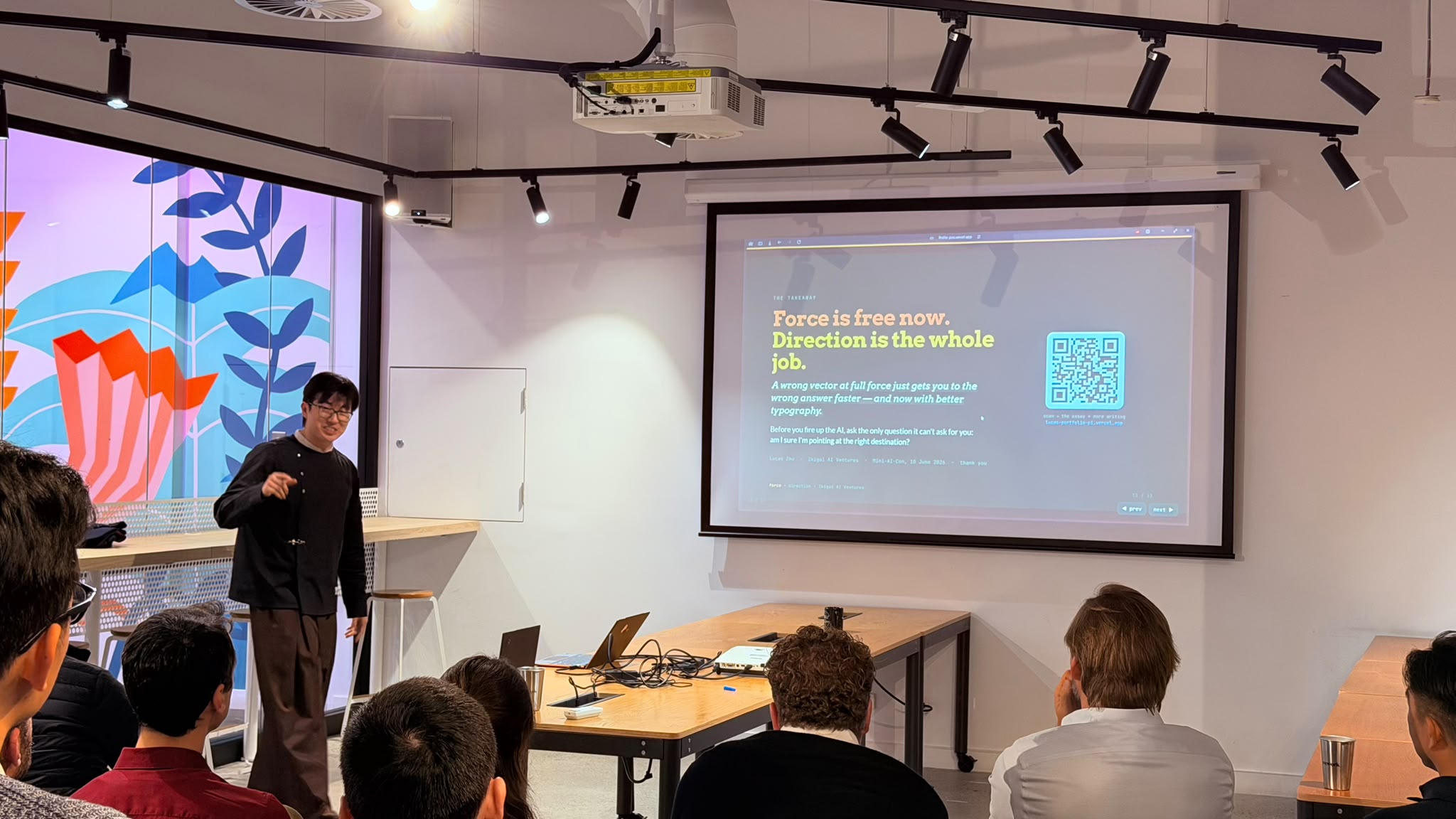 Lucas Zhu presenting at the AI Mini-Con and Hackathon, Sydney